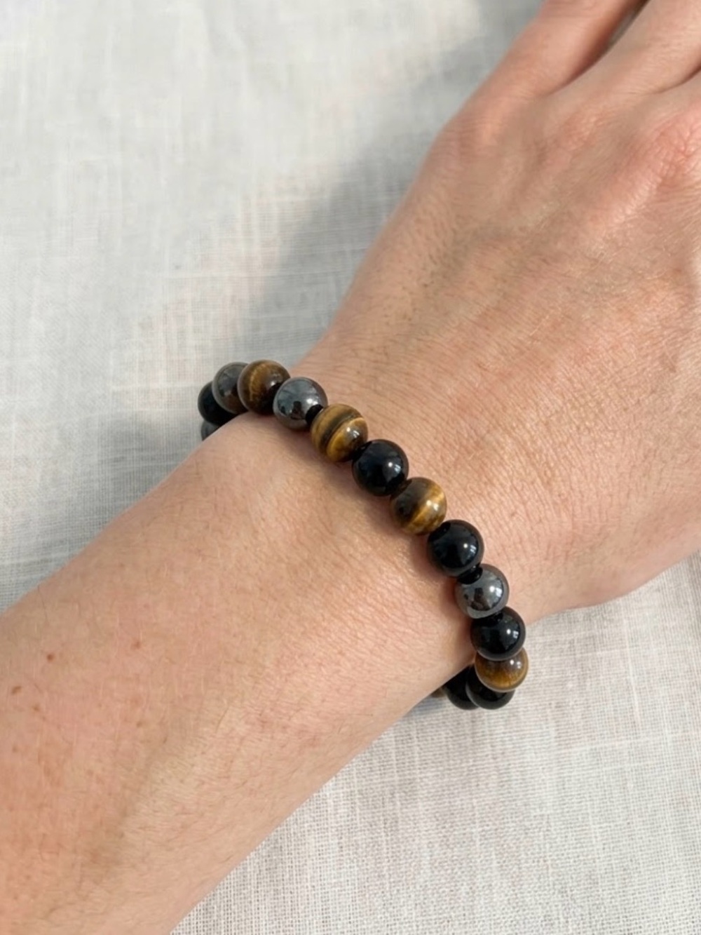 Triple Protection Bracelet Tiger’s Eye Hematite Black Obsidian Beaded